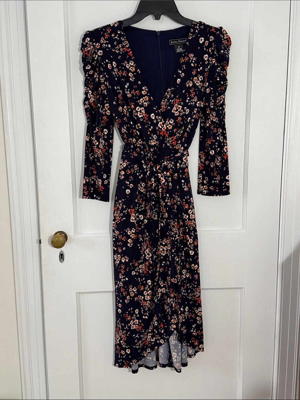 Like New! Jessica Howard Navy Floral High-Low Faux Wrap Dress size 10p